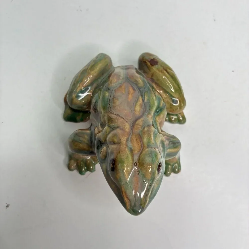 Green And Brown Ceramic Frog Figurine Glossy Toad Made In Japan